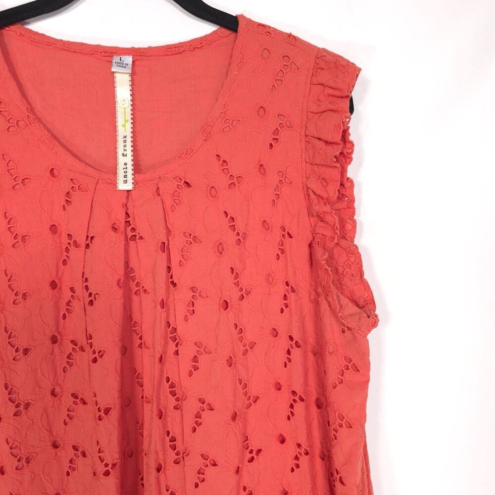 Anthropologie Coral Eyelet Ruffle Mini Dress - Picture 6 of 10